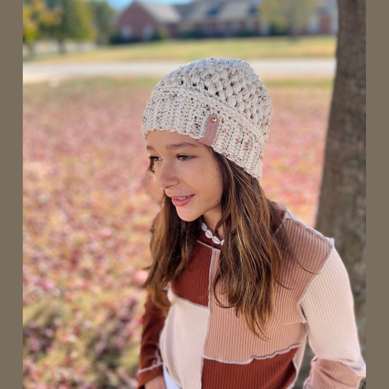 Claire beanie hat, handmade crochet. Color linen. Fall or winter weather trendy crochet beanie. Other colors available, see listing photos - Lilly Grace Sparkle Boutique