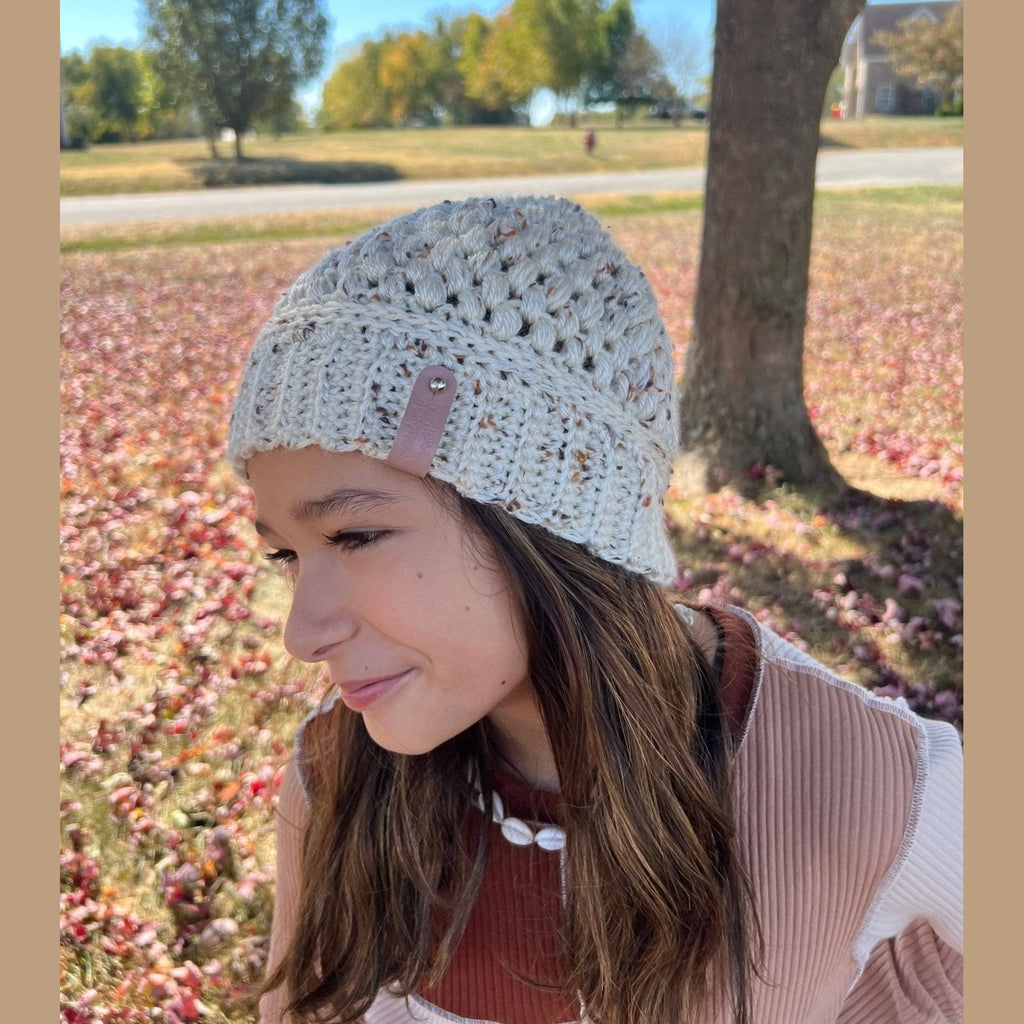 Claire beanie hat, handmade crochet. Color linen. Fall or winter weather trendy crochet beanie. Other colors available, see listing photos - Lilly Grace Sparkle Boutique