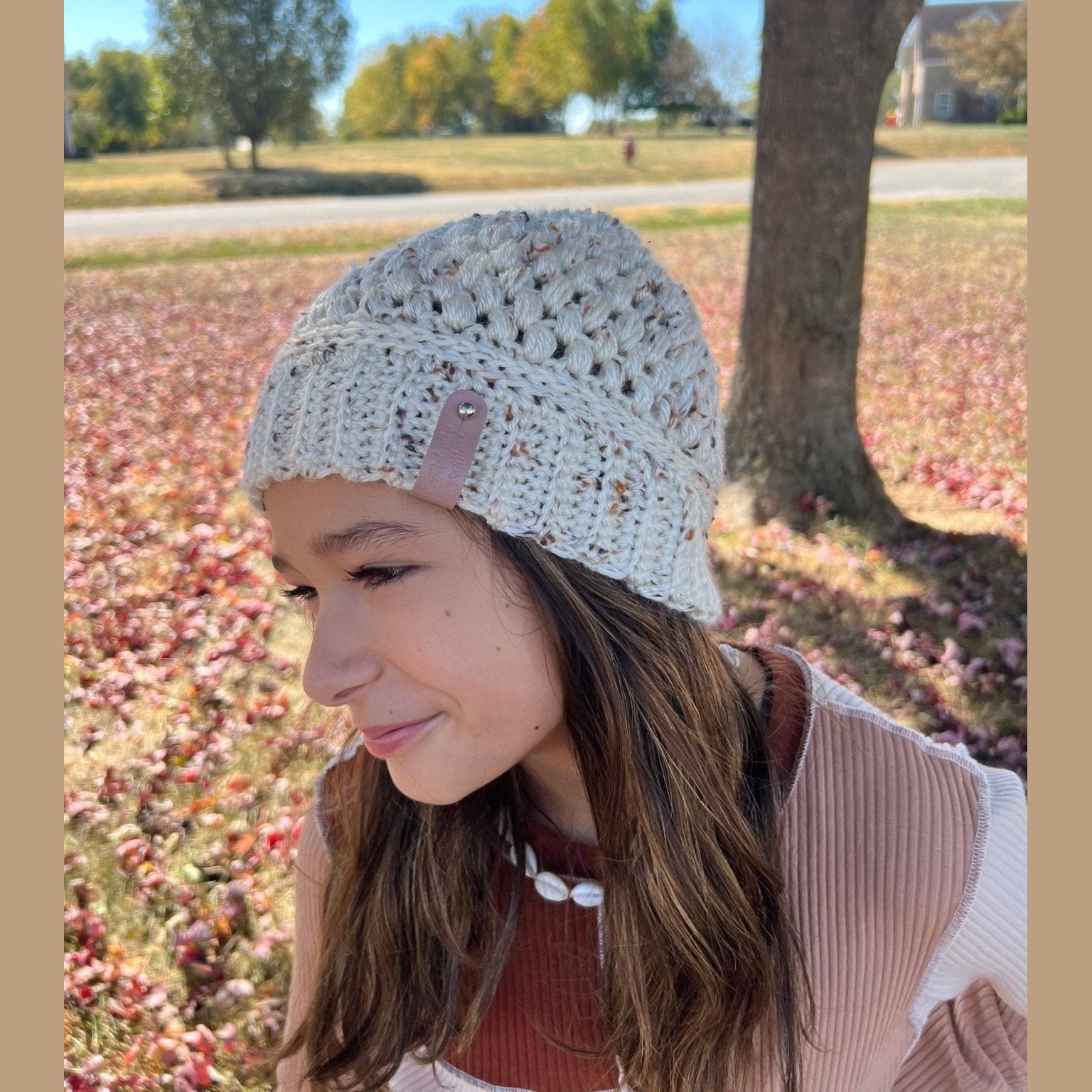 Claire beanie hat, handmade crochet. Color linen. Fall or winter weather trendy crochet beanie. Other colors available, see listing photos - Lilly Grace Sparkle Boutique