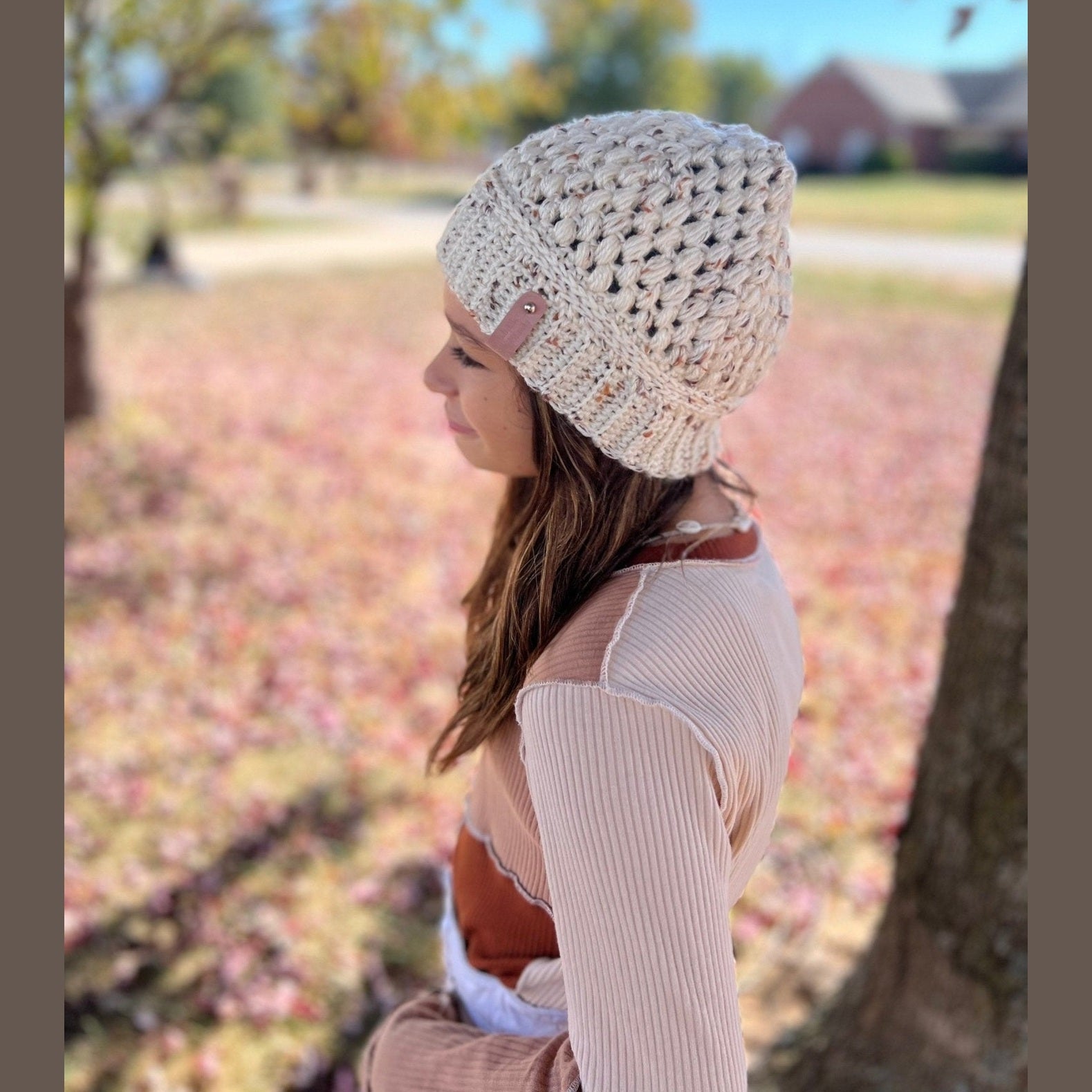 Claire beanie hat, handmade crochet. Color linen. Fall or winter weather trendy crochet beanie. Other colors available, see listing photos - Lilly Grace Sparkle Boutique