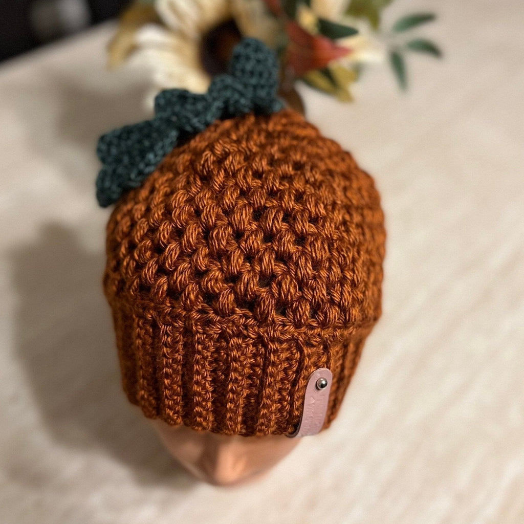 Crochet acorn hat for woman, handmade crochet hat, fall season hats, cute crochet beanie hat adult size, Halloween, Thanksgiving - Lilly Grace Sparkle Boutique