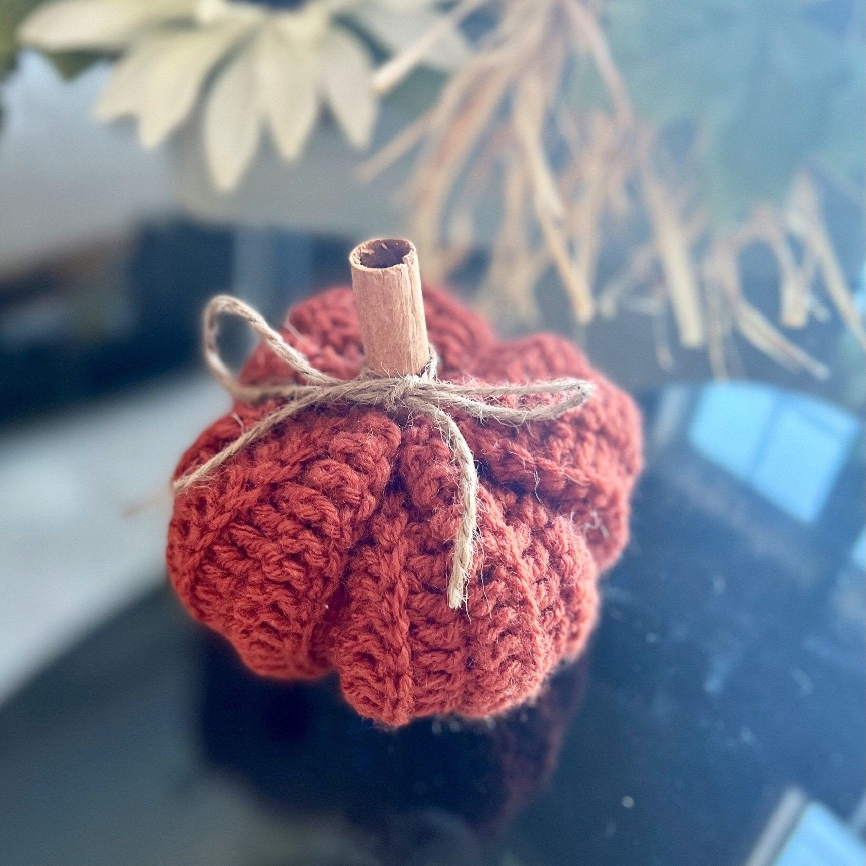 Crochet pumpkin decoration, handmade fall Thanksgiving decoration, Thanksgiving autumn photo prop - Lilly Grace Sparkle Boutique