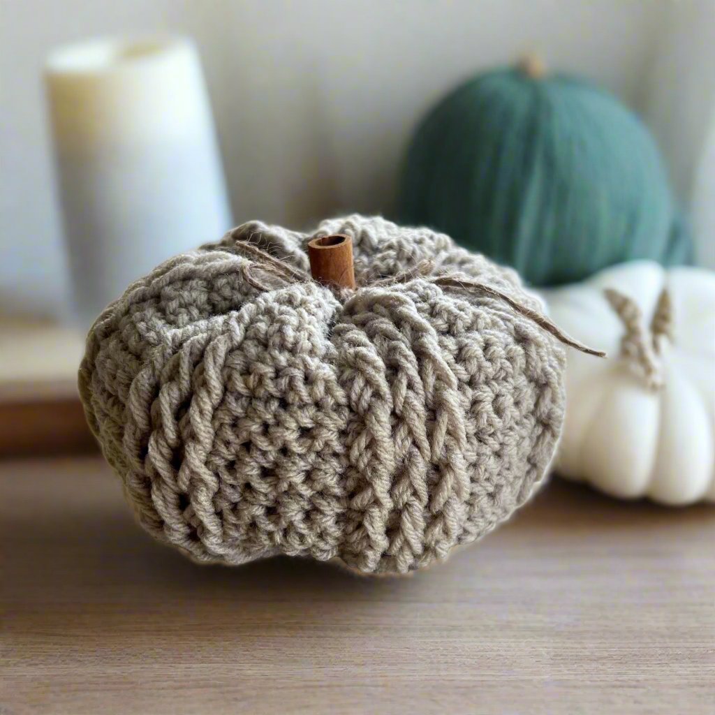 Decorative handmade crochet pumpkin in blue, pumpkin spice and terracota colors, autumn decor, fall room decor, blue pumpkin, pumpkin set - Lilly Grace Sparkle Boutique