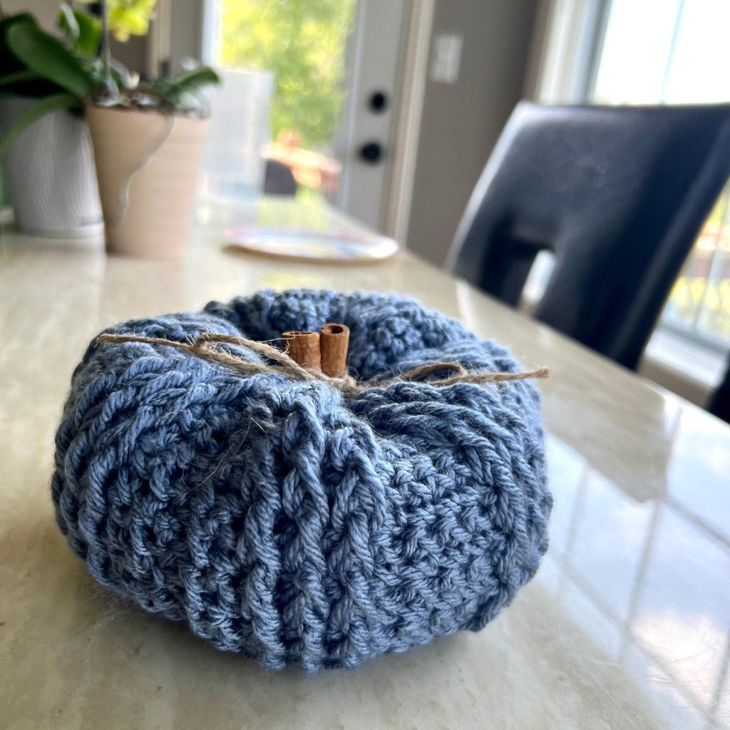 Decorative handmade crochet pumpkin in blue, pumpkin spice and terracota colors, autumn decor, fall room decor, blue pumpkin, pumpkin set - Lilly Grace Sparkle Boutique