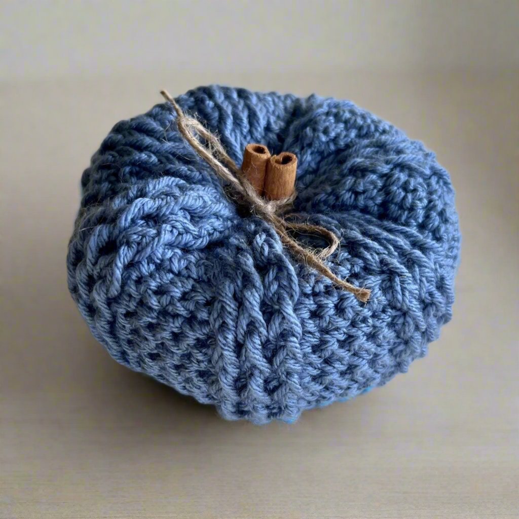 Decorative handmade crochet pumpkin in blue, pumpkin spice and terracota colors, autumn decor, fall room decor, blue pumpkin, pumpkin set - Lilly Grace Sparkle Boutique