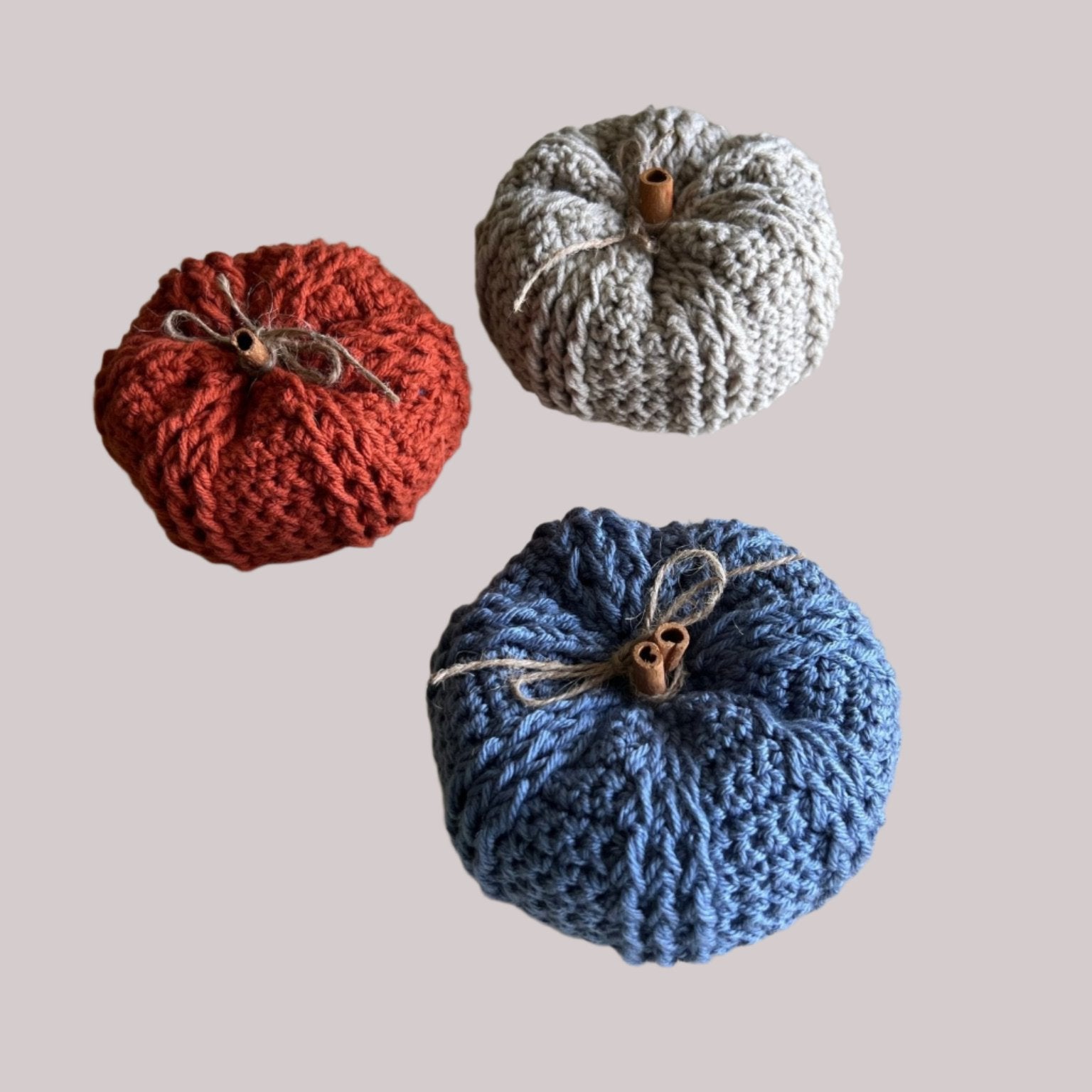 Decorative handmade crochet pumpkin in blue, pumpkin spice and terracota colors, autumn decor, fall room decor, blue pumpkin, pumpkin set - Lilly Grace Sparkle Boutique