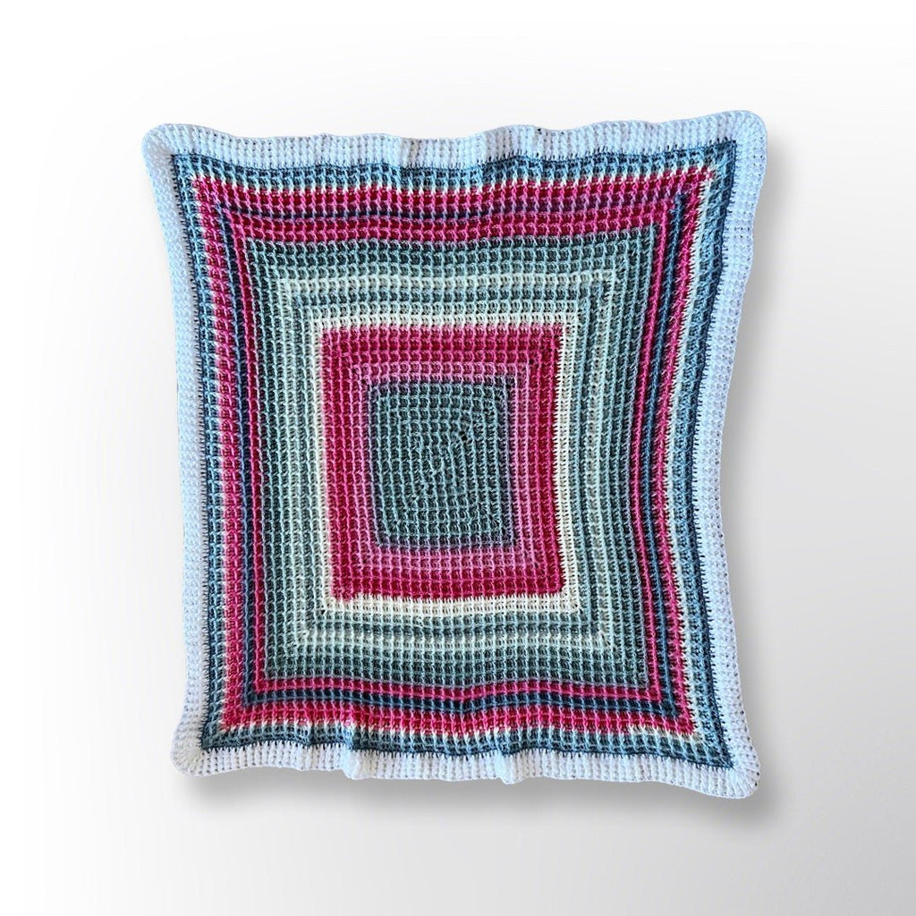 Handmade Crochet baby blanket pink, white, and gray colors - Lilly Grace Sparkle Boutique