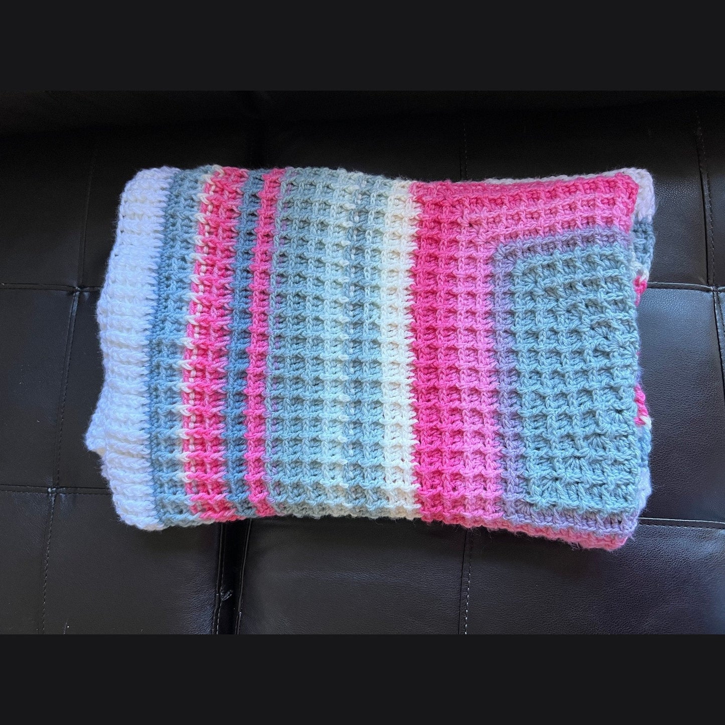 Handmade Crochet baby blanket pink, white, and gray colors - Lilly Grace Sparkle Boutique