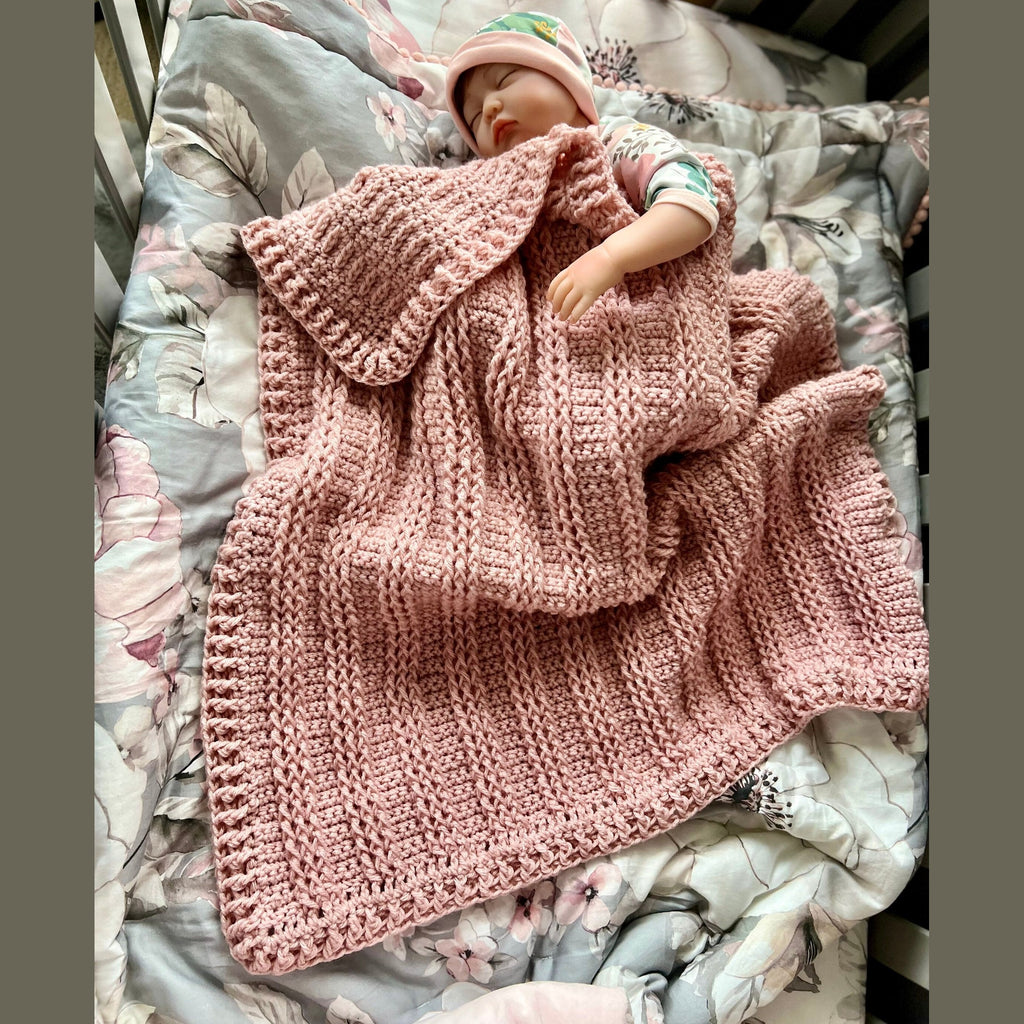 Handmade crochet blanket for baby girl, pink - Lilly Grace Sparkle Boutique