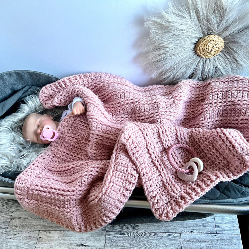 Handmade crochet blanket for baby girl, pink - Lilly Grace Sparkle Boutique