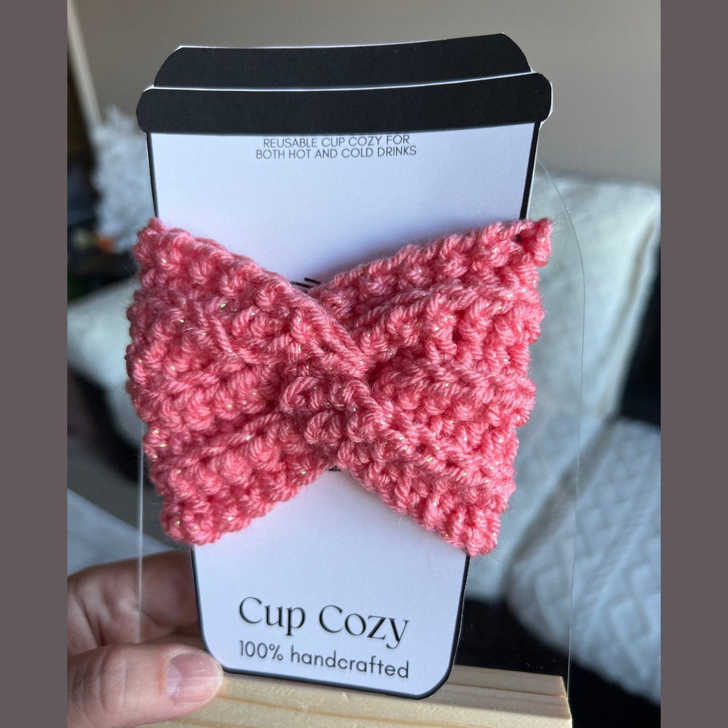 Reusable cup sleeve- rose pink - crochet coffee cozy- drink cozy-cup sleeve - cup cozy- coffee cup sleeve, coffee lover gift - Lilly Grace Sparkle Boutique