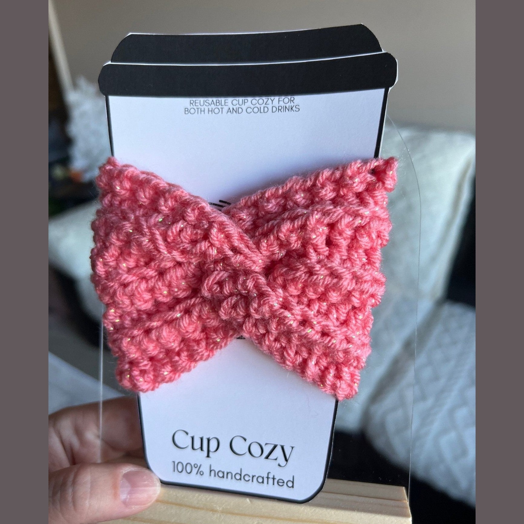 Reusable cup sleeve- rose pink - crochet coffee cozy- drink cozy-cup sleeve - cup cozy- coffee cup sleeve, coffee lover gift - Lilly Grace Sparkle Boutique