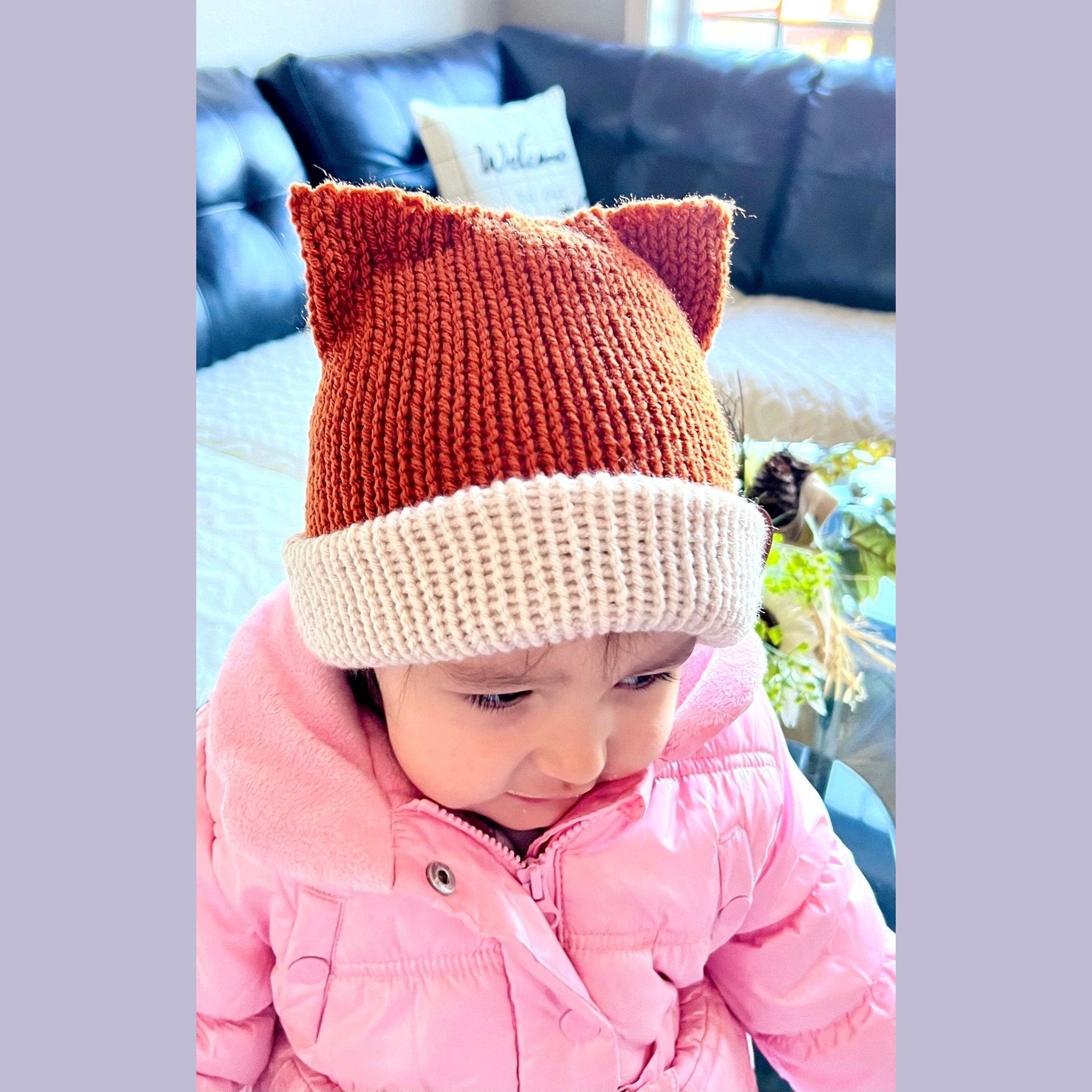 Soft Knitted sly fox beanie hat, woodland tiny fox beanie hat. Mommy and me beanie set. Adult and child hat set. Sizes newborn to adult. - Lilly Grace Sparkle Boutique