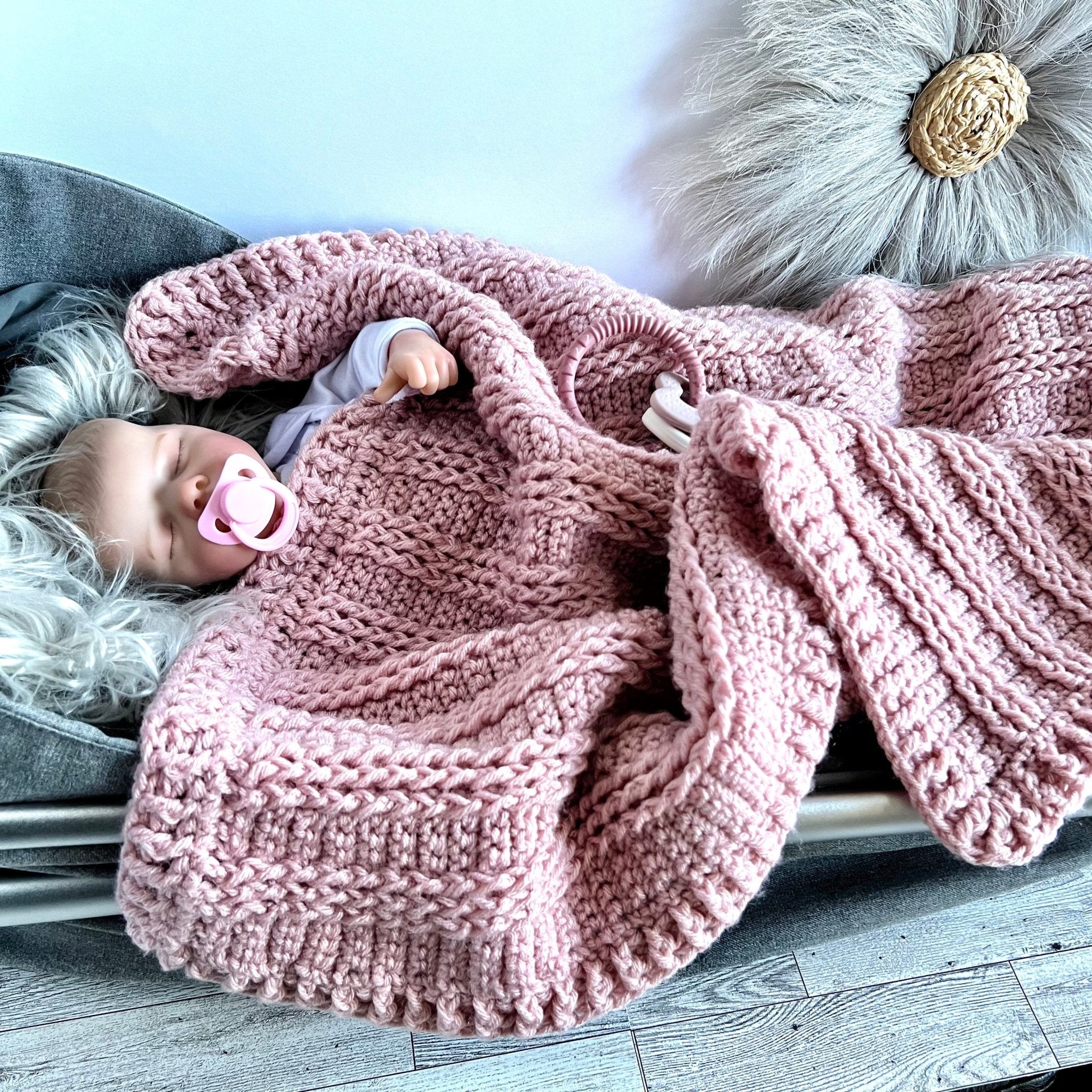 Victorian rose pink blanket for baby girl handmade, baby shower gift for baby girl, modern heirloom baby blanket 31”x26” cradle blanket - Lilly Grace Sparkle Boutique