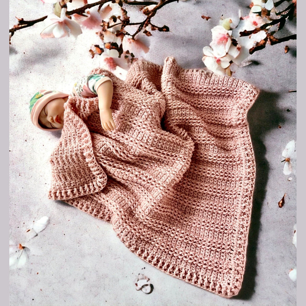 Victorian rose pink blanket for baby girl handmade, baby shower gift for baby girl, modern heirloom baby blanket 31”x26” cradle blanket - Lilly Grace Sparkle Boutique