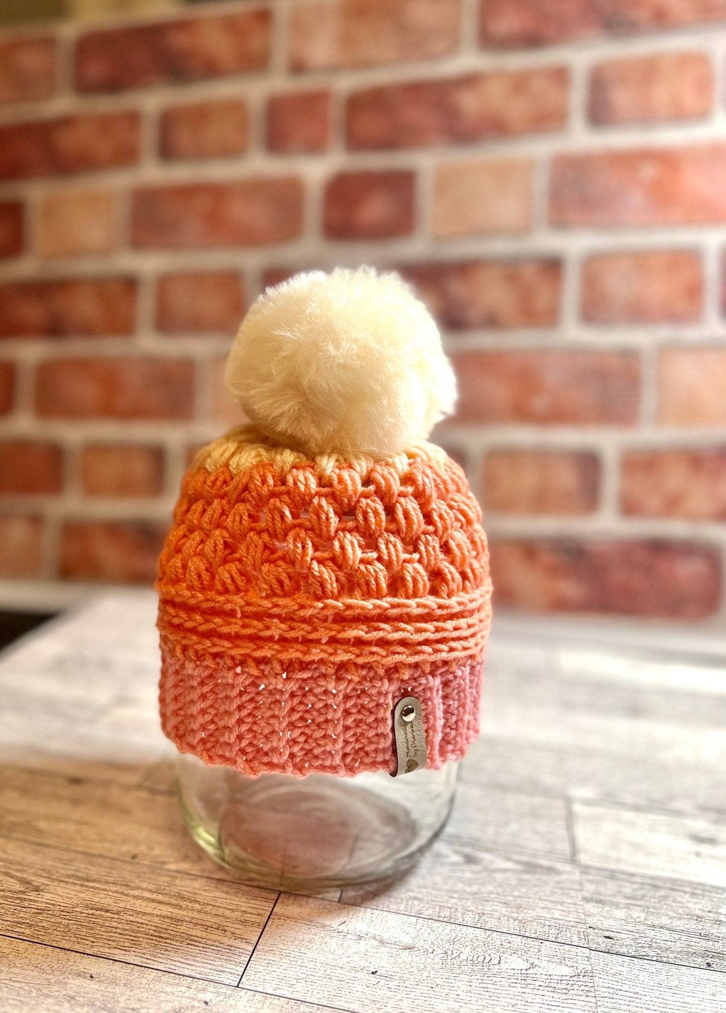 LillyGraceSparkle Coral Pink Baby Girl hat,handmade Crochet Hat Gradient Coral Pink Color with Beige Faux Fur Pompom, Fall or Winter Beanie Hat, Toddler Hat Pink / 6-12