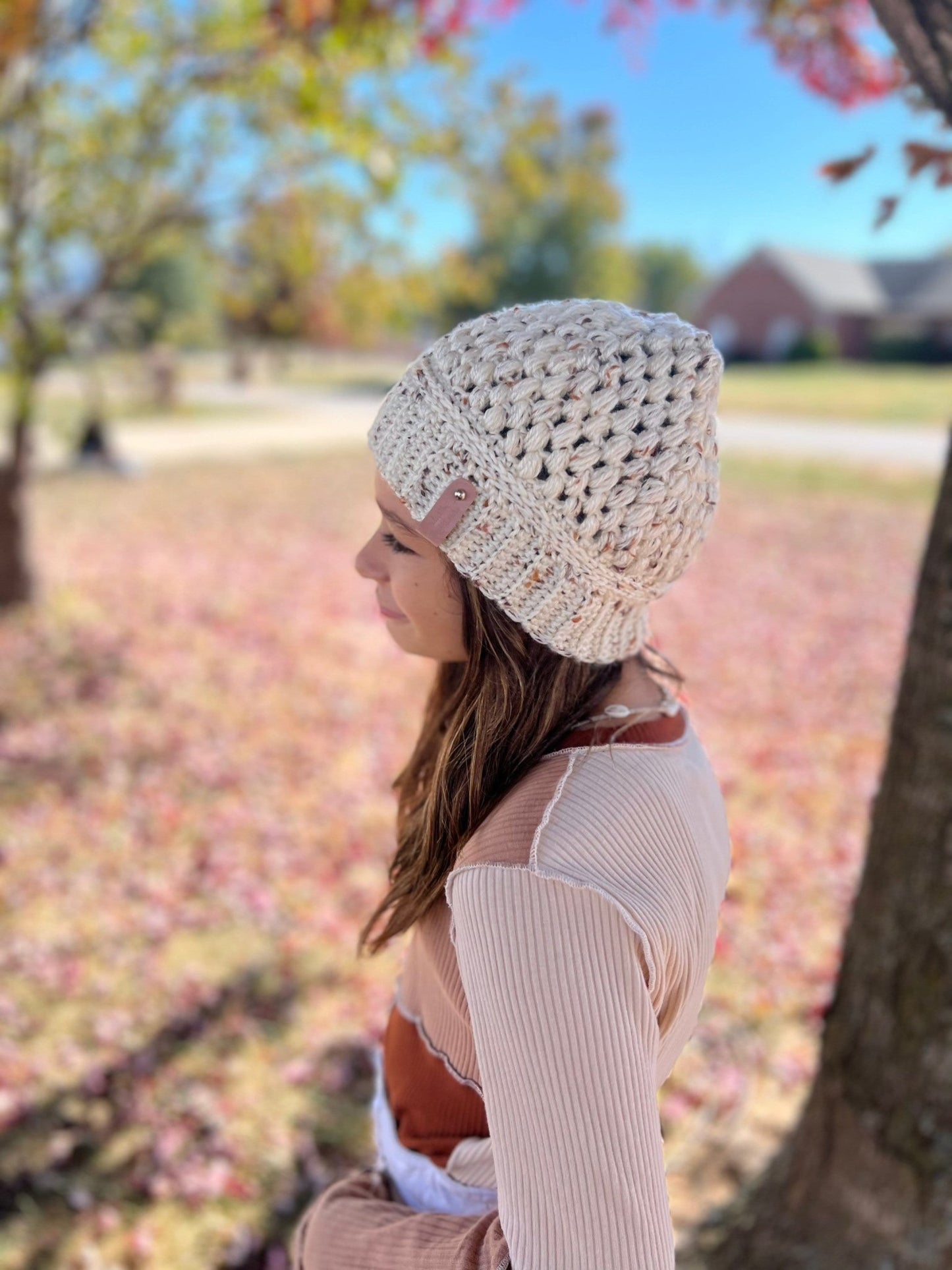 Crochet off-white hat for woman/teenage girl, or child. Fall or winter weather trendy crochet beanie hat. Other colors available - Lilly Grace Sparkle Boutique