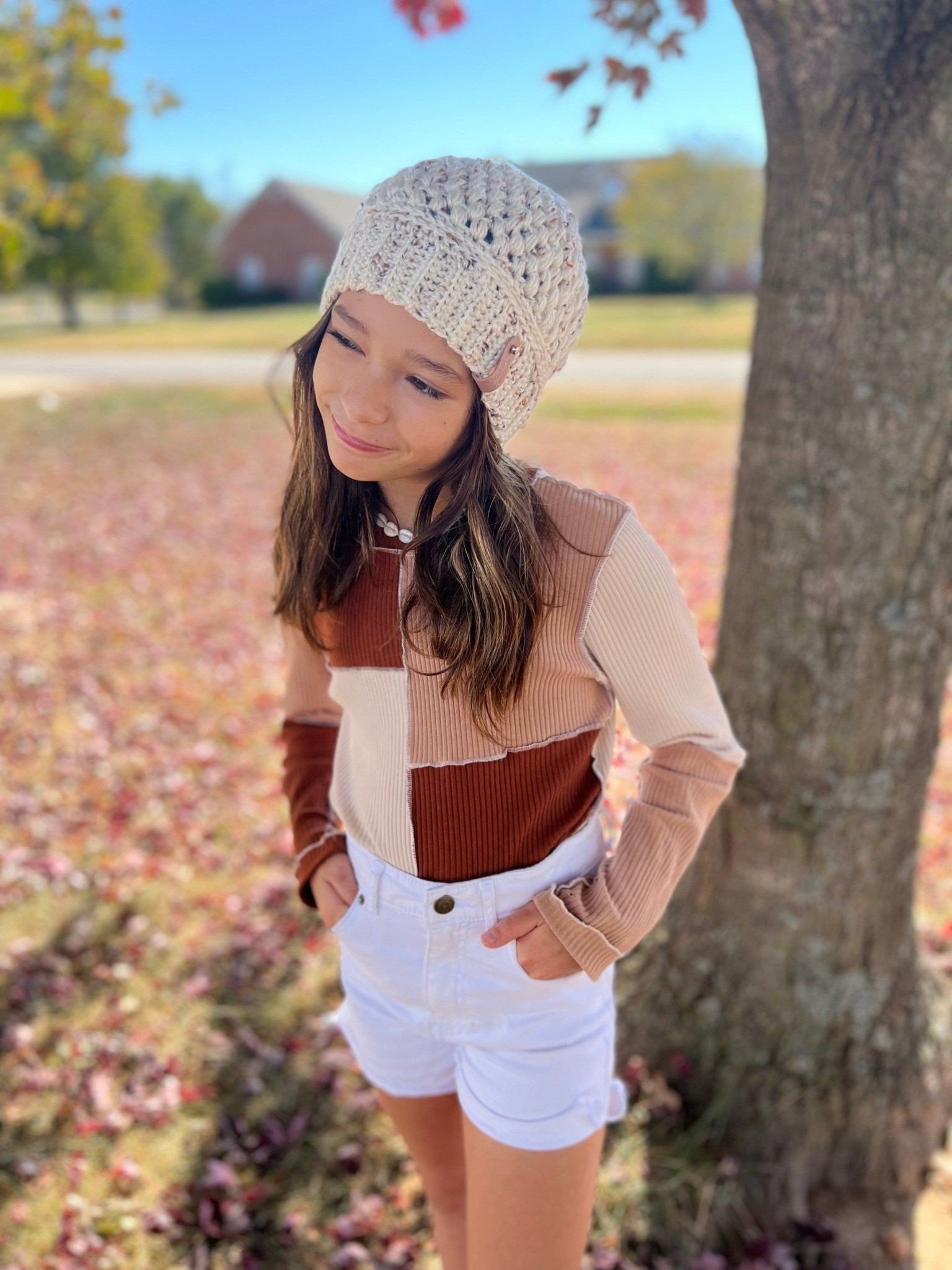 Crochet off white hat for woman teenage girl or child. Fall or