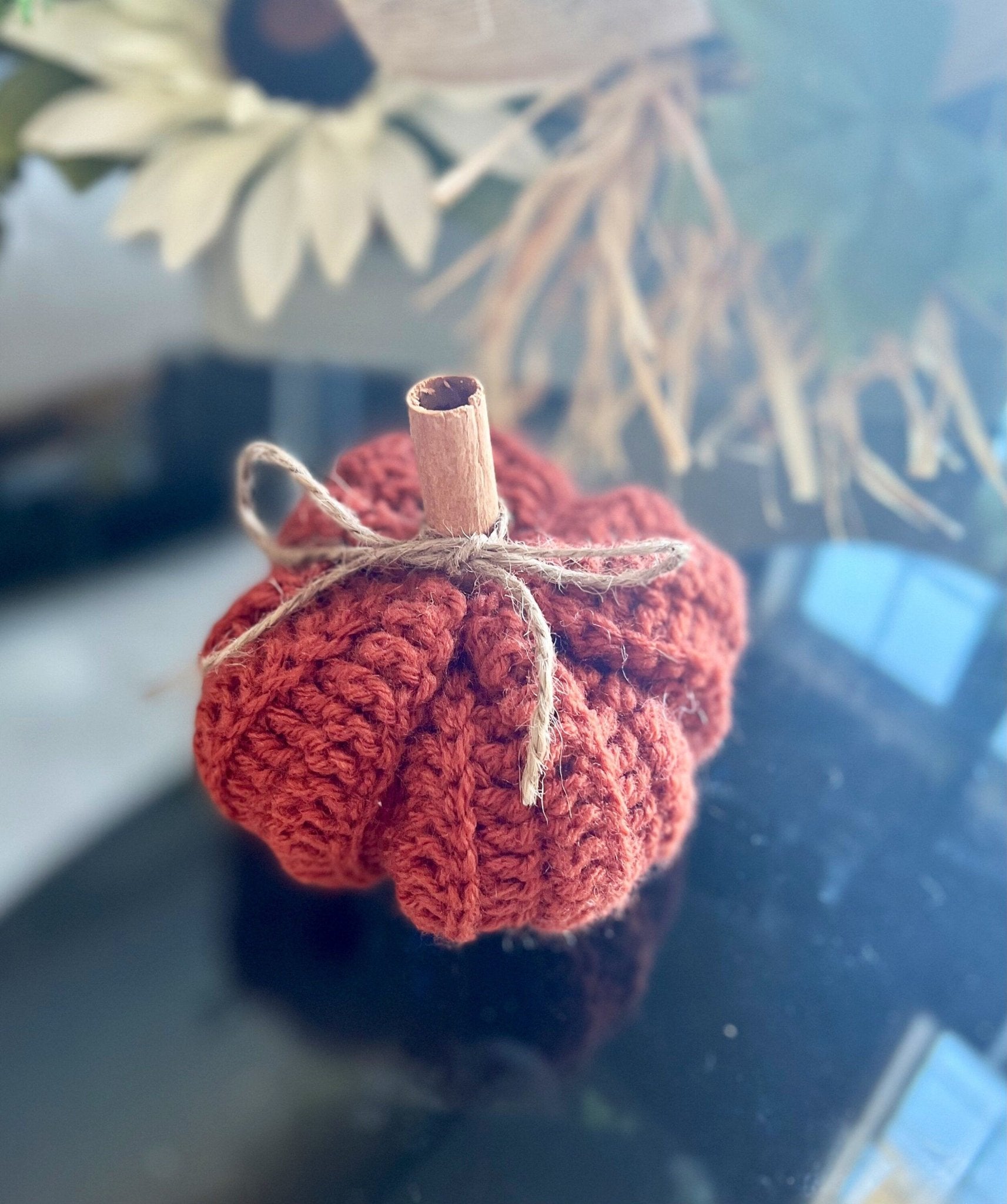 Crochet pumpkin decoration, handmade fall Thanksgiving decoration, Thanksgiving autumn photo prop - Lilly Grace Sparkle Boutique