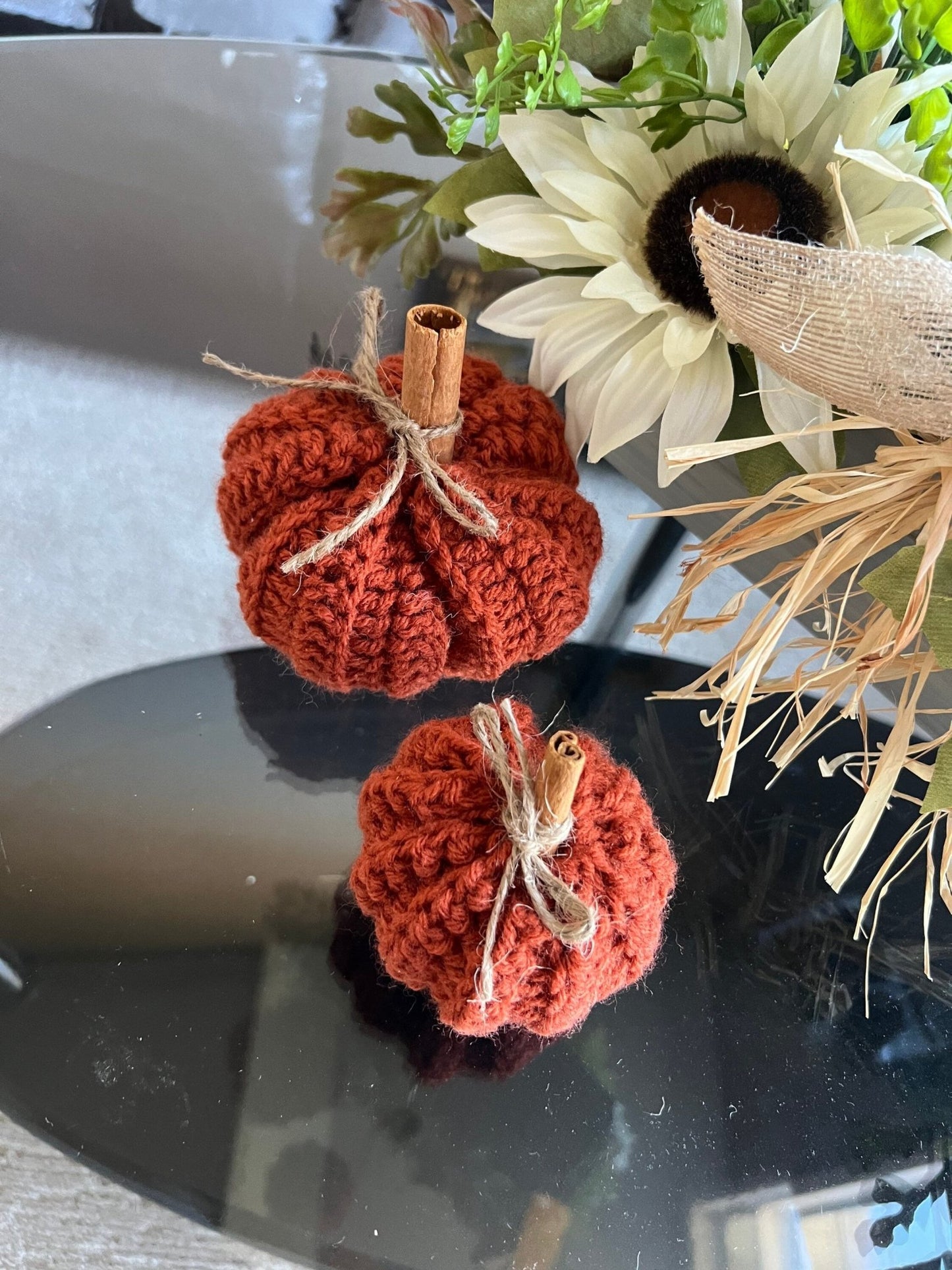 Crochet pumpkin decoration, handmade fall Thanksgiving decoration, Thanksgiving autumn photo prop - Lilly Grace Sparkle Boutique