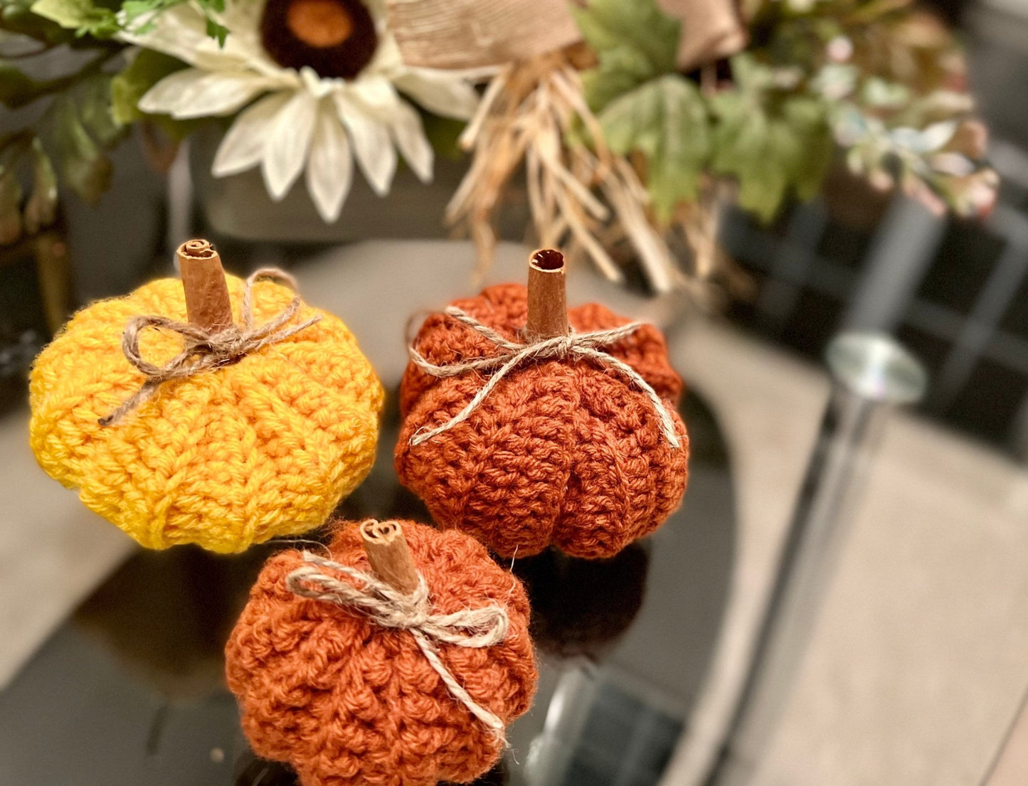 Fall decor for home, Crochet pumpkin decoration, handmade fall decor Thanksgiving decoration, Thanksgiving autumn photo prop - Lilly Grace Sparkle Boutique
