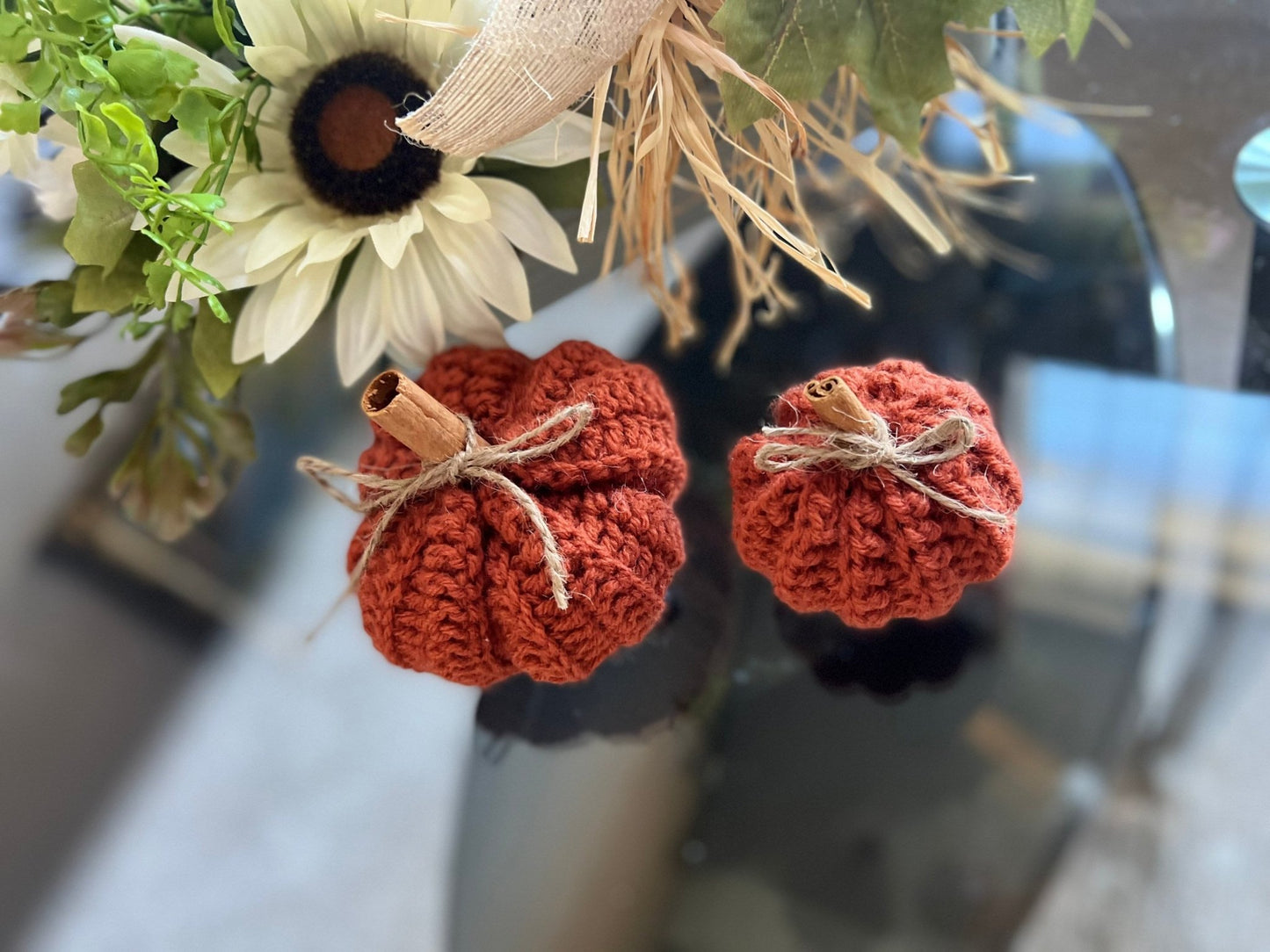 Fall decor for home, Crochet pumpkin decoration, handmade fall decor Thanksgiving decoration, Thanksgiving autumn photo prop - Lilly Grace Sparkle Boutique