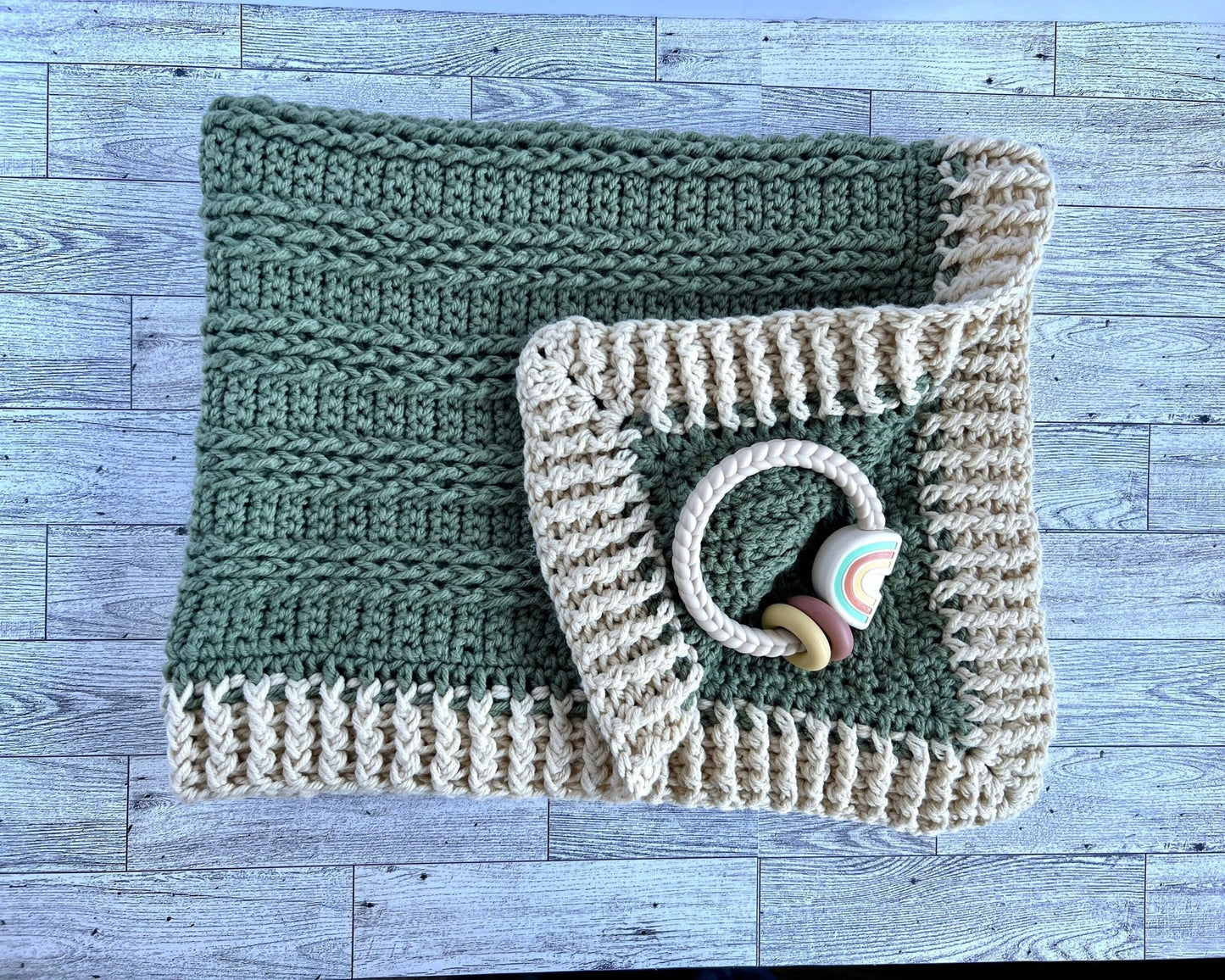 Green and beige baby blanket,modern heirloom blanket, blanket for baby boy- baby shower gift 31”x26”cradle blanket, boho room decor - Lilly Grace Sparkle Boutique