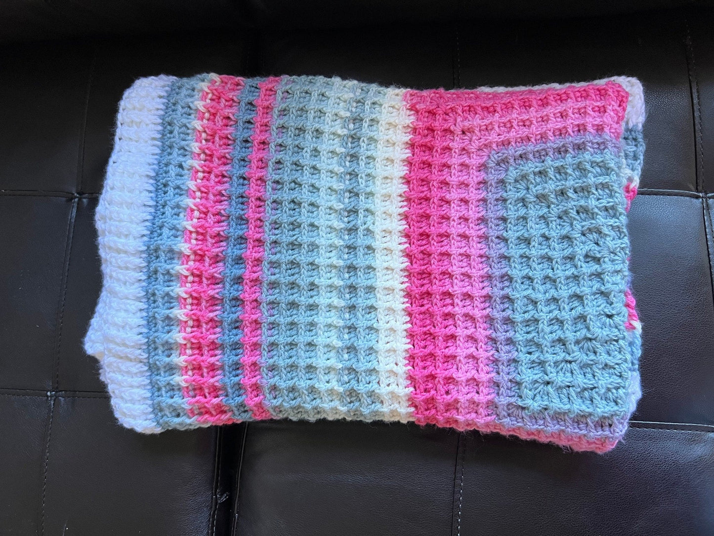 Handmade Crochet baby blanket pink, white, and gray colors - Lilly Grace Sparkle Boutique