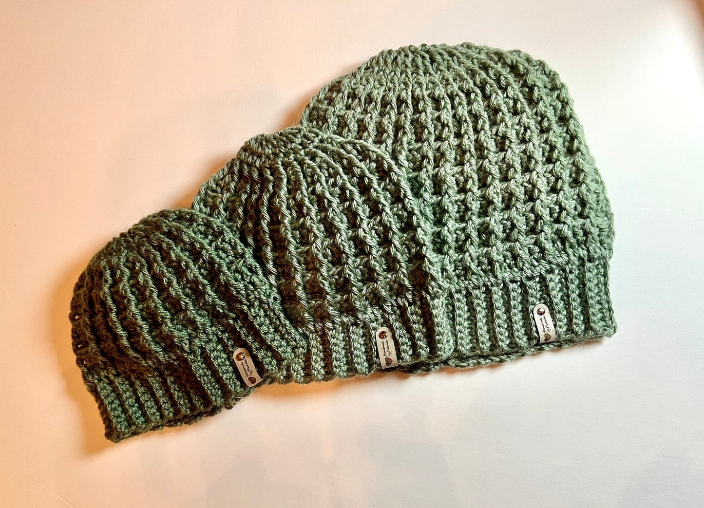 Handmade crochet hat, adult size, light sage green color - Lilly Grace Sparkle Boutique