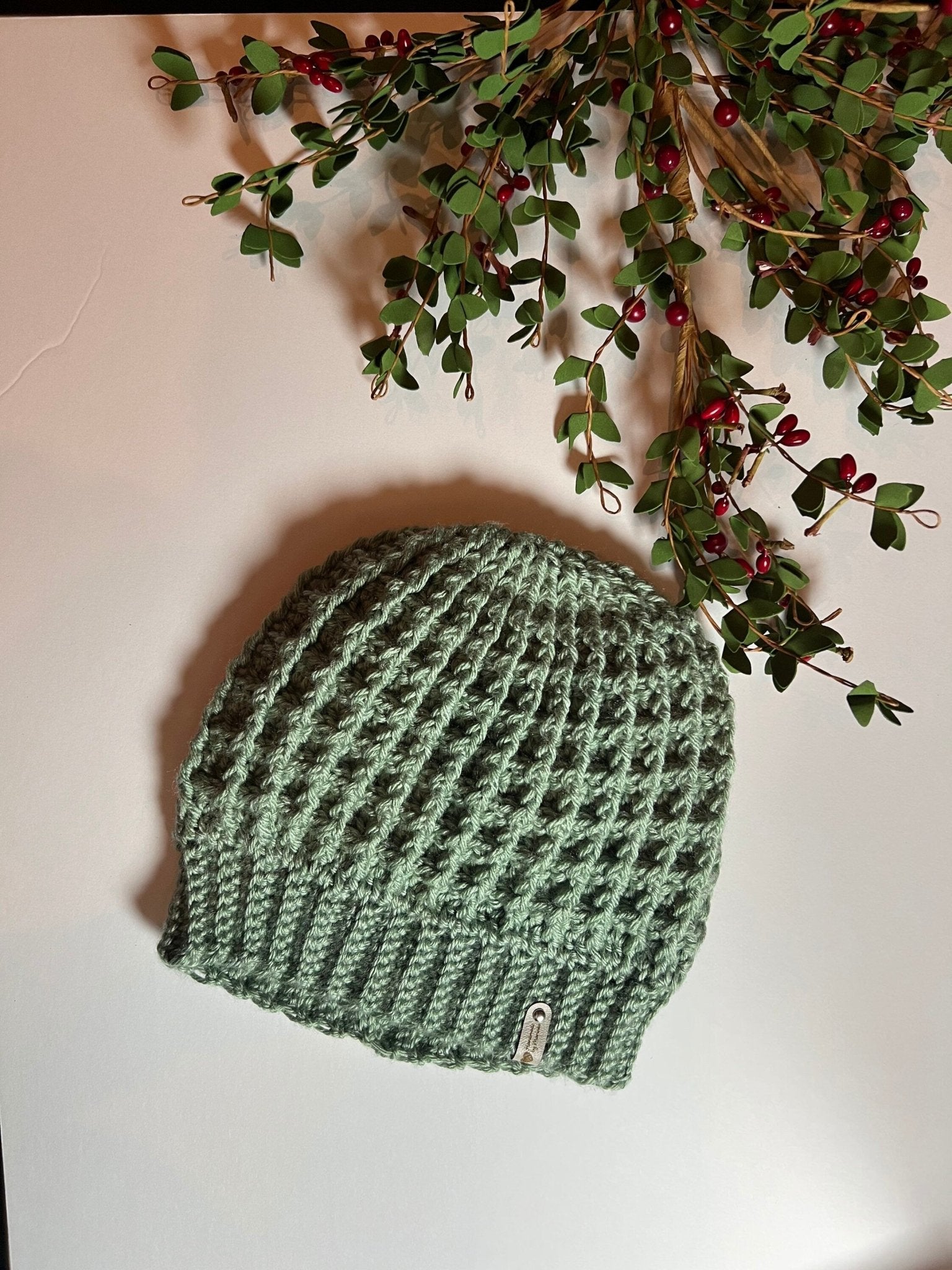 Handmade crochet hat, adult size, light sage green color – Lilly 