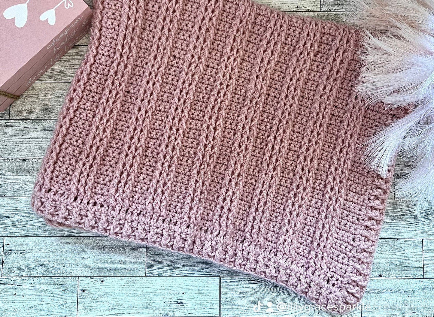 Handmade crochet soft rose pink blanket for baby girl, 31”x26”, baby shower gift for girl, modern heirloom baby crib throw cradle blanket - Lilly Grace Sparkle Boutique