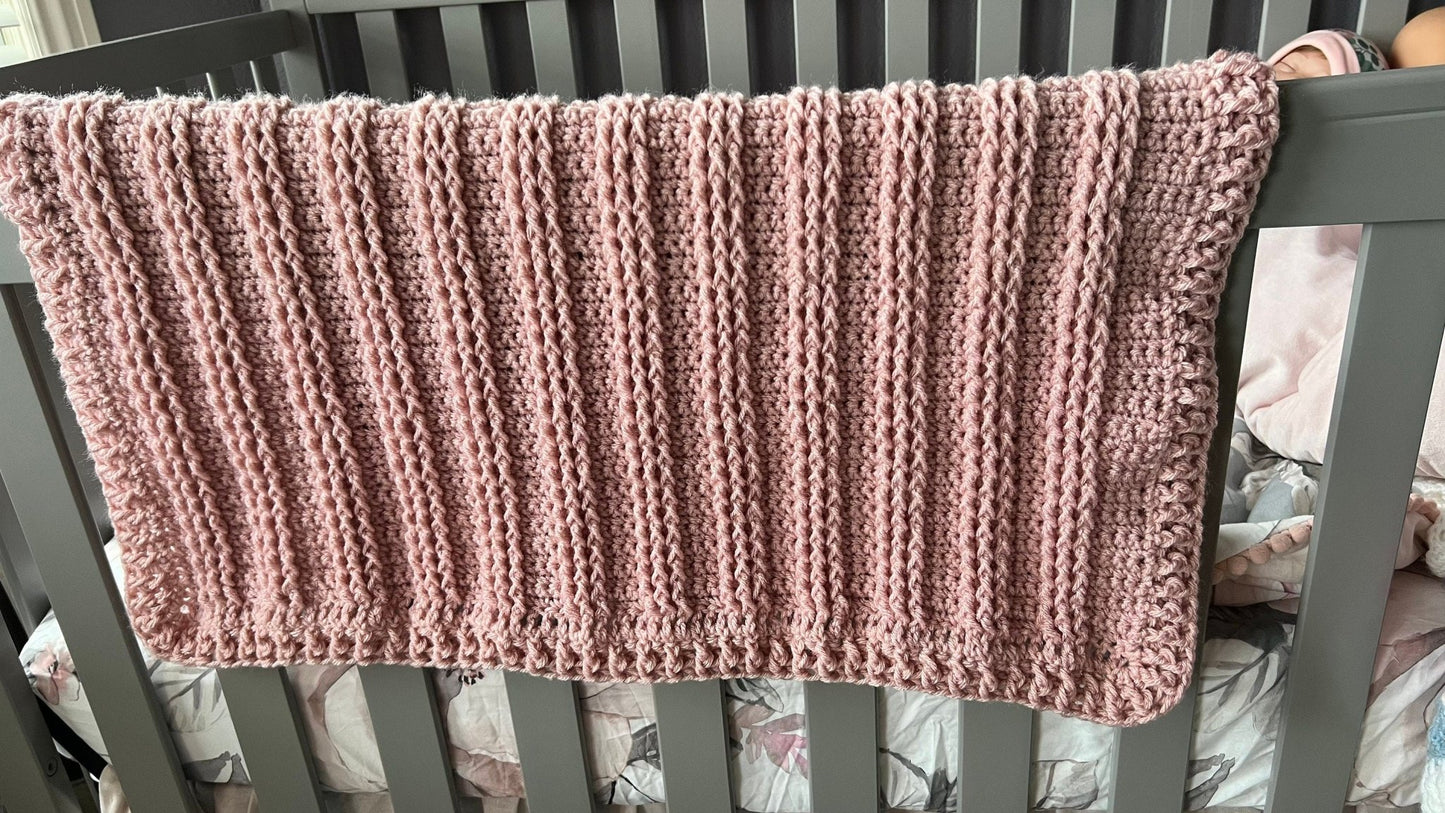 Handmade crochet soft rose pink blanket for baby girl, 31”x26”, baby shower gift for girl, modern heirloom baby crib throw cradle blanket - Lilly Grace Sparkle Boutique