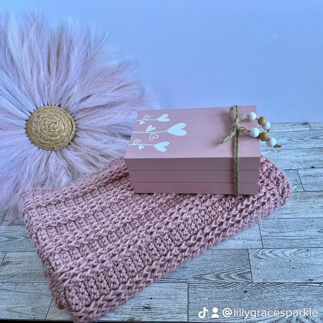 Handmade crochet soft rose pink blanket for baby girl, 31”x26”, baby shower gift for girl, modern heirloom baby crib throw cradle blanket - Lilly Grace Sparkle Boutique