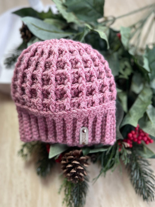 Hat for a baby girl, mauve pink/ rose heather crochet handmade hat for baby girl toddler girl, variety of sizes available, gift for girl - Lilly Grace Sparkle Boutique