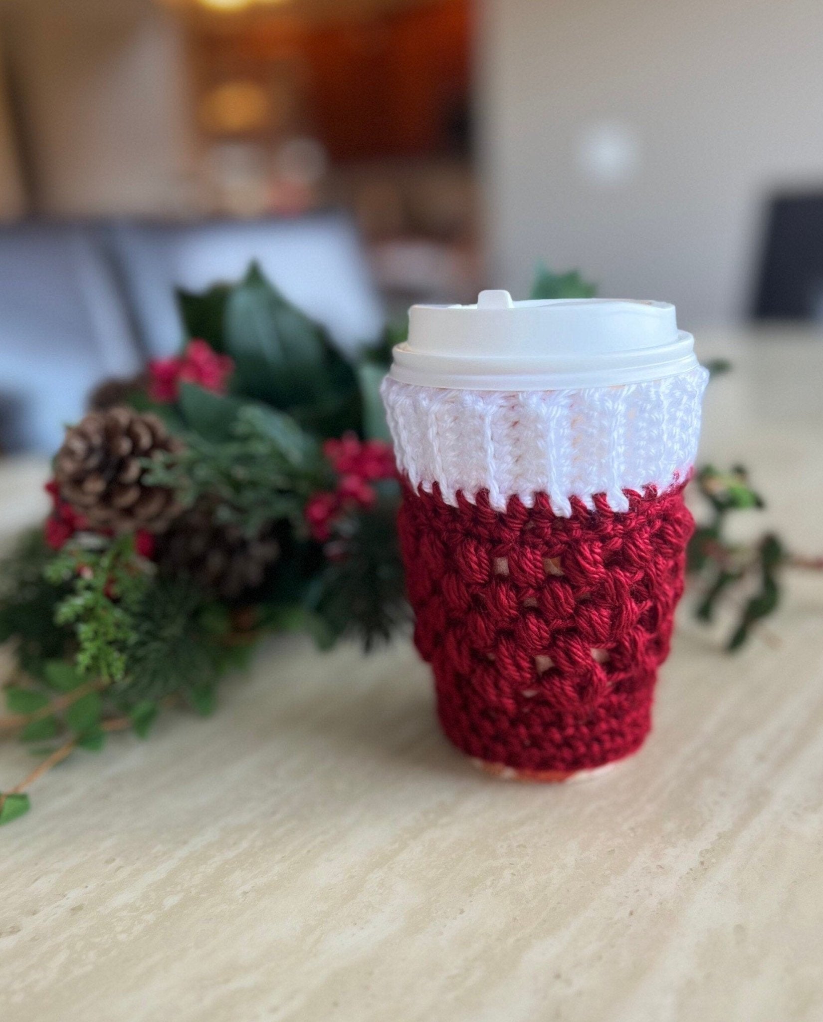 Coffee cozy- Dusty rose reusable crochet coffee cozy- drink cozy