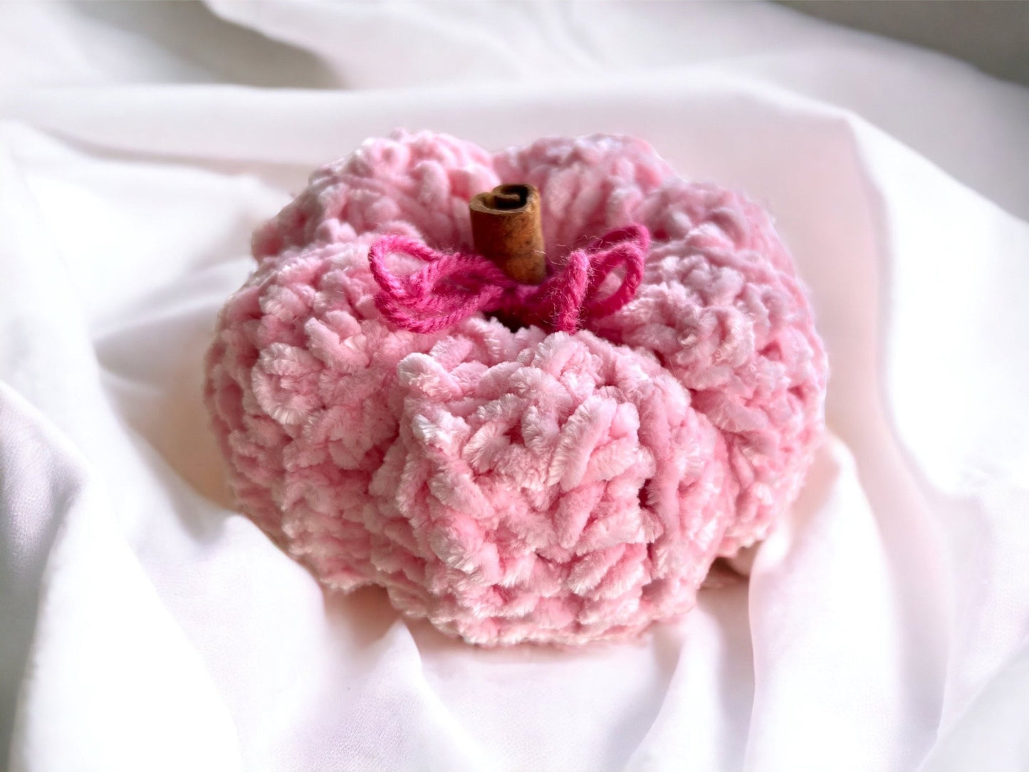 Plush Pink pumpkin decorative with cinnamon stick stem for touch of warmth - Lilly Grace Sparkle Boutique