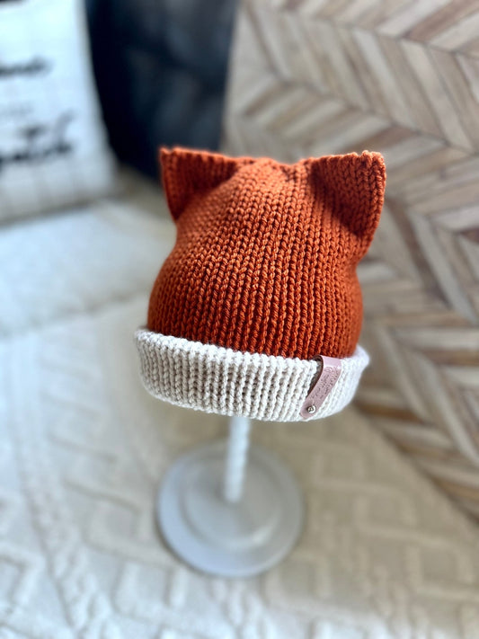 Soft Knitted sly fox beanie hat, woodland tiny fox beanie hat. Mommy and me beanie set. Adult and child hat set. Sizes newborn to adult. - Lilly Grace Sparkle Boutique
