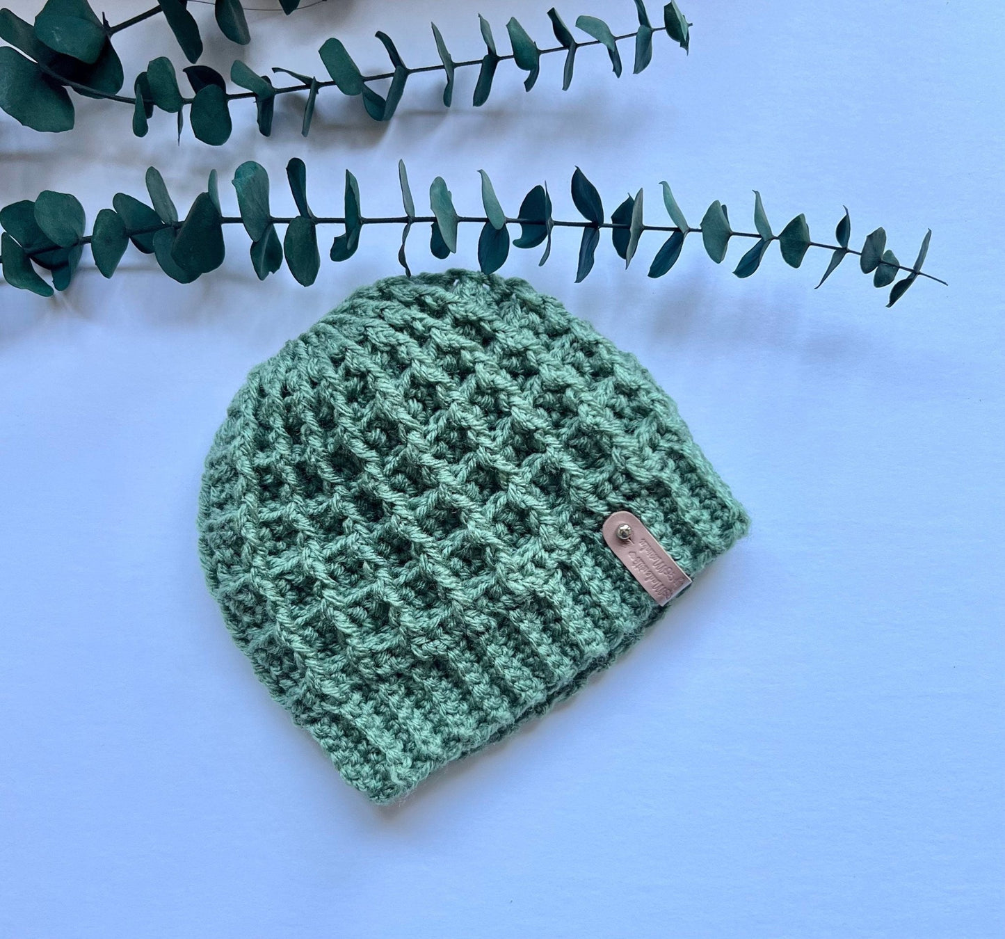 Trendy crochet baby boy hat, light sage green color, size 0-3 months, great Unisex baby hat, boy hat, hat for baby boy - Lilly Grace Sparkle Boutique