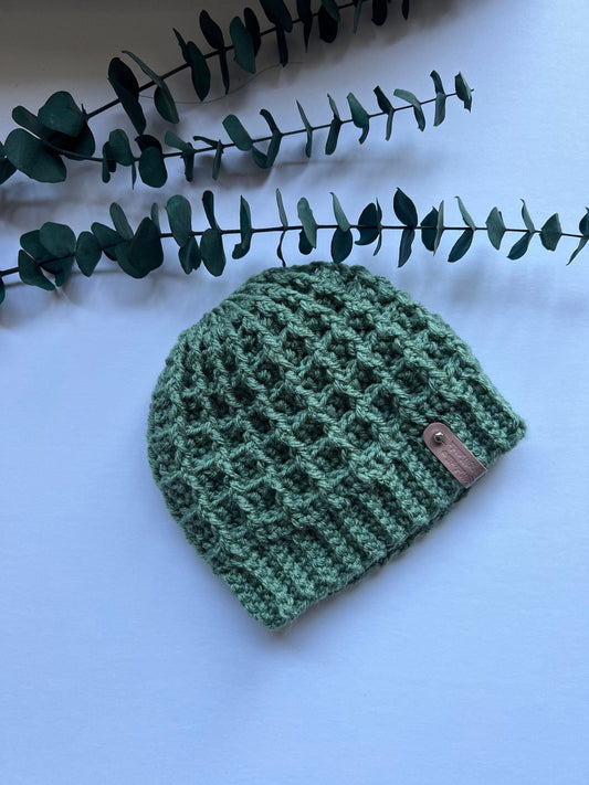 Trendy crochet baby boy hat, light sage green color, size 0-3 months, great Unisex baby hat, boy hat, hat for baby boy - Lilly Grace Sparkle Boutique