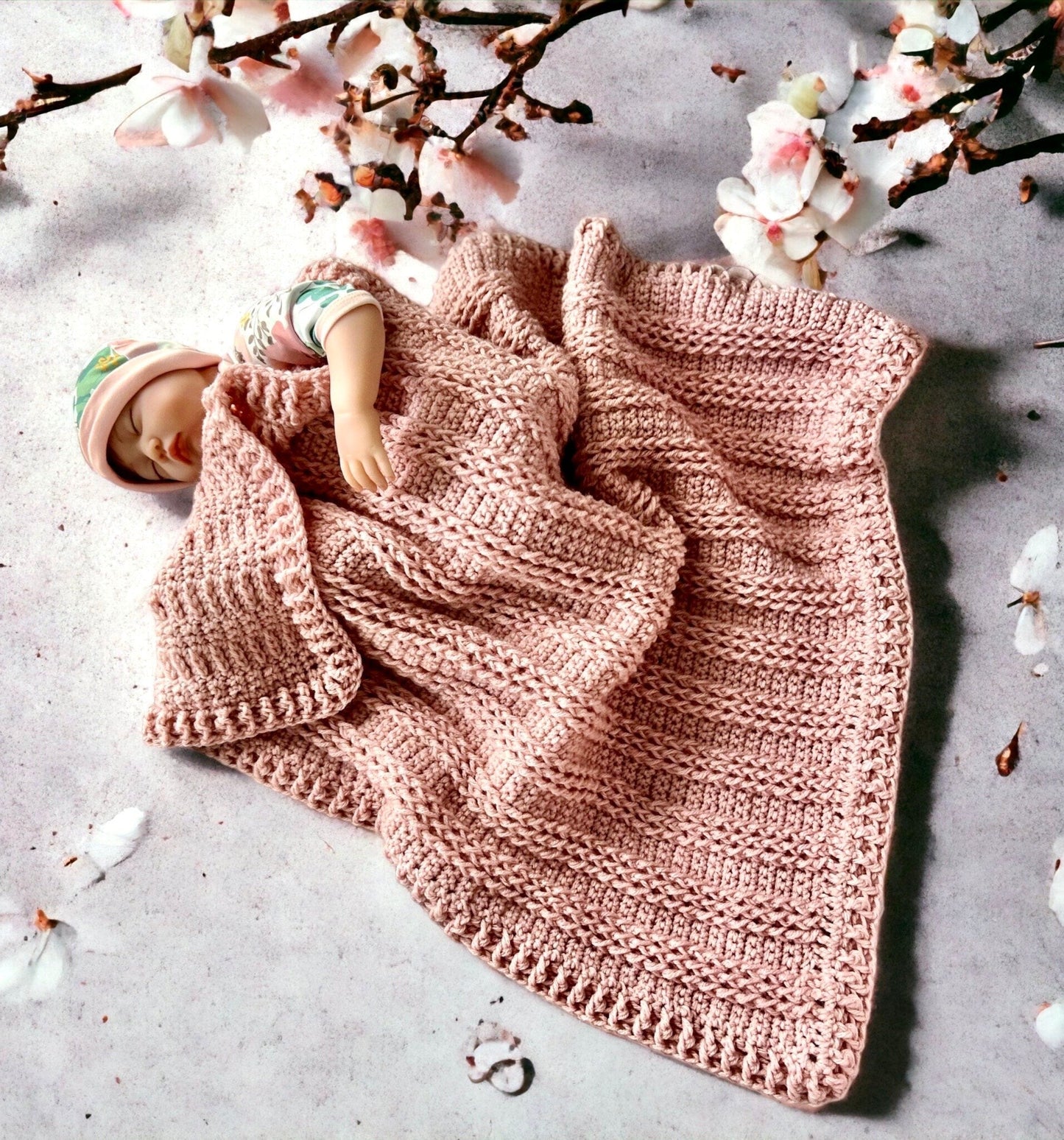 Victorian rose pink blanket for baby girl handmade, baby shower gift for baby girl, modern heirloom baby blanket 31”x26” cradle blanket - Lilly Grace Sparkle Boutique
